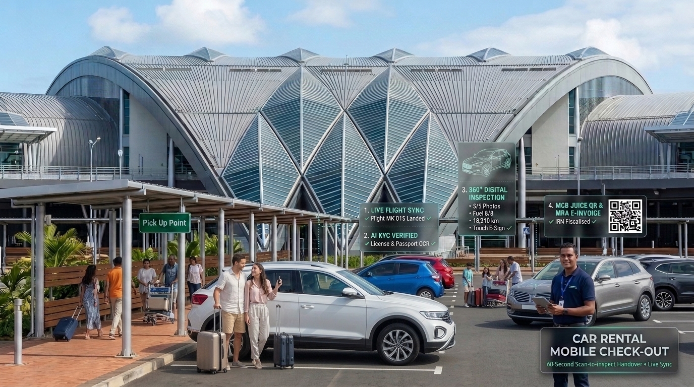 60-Second Car Rental Mobile Check-Out and 360-Degree Vehicle Inspection at SSR International Airport Mauritius