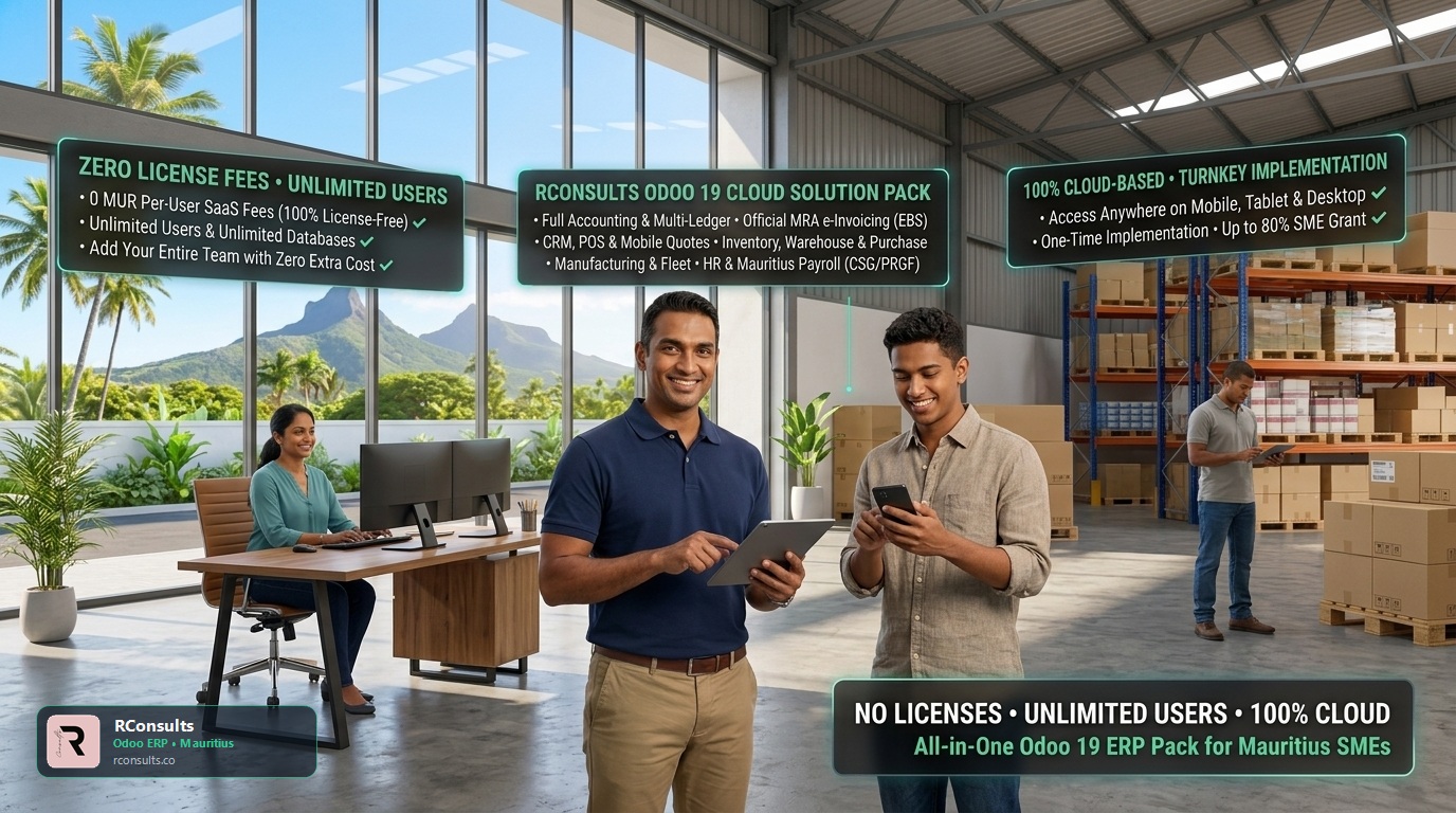 No License Fees, Unlimited Users, 100% Cloud-Based Odoo 19 ERP Solution Pack for Mauritius SMEs
